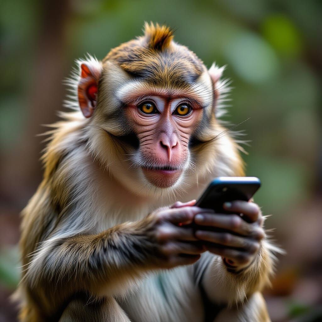 Monkey Uses Mobile Phone in the Wild - Cinematic
