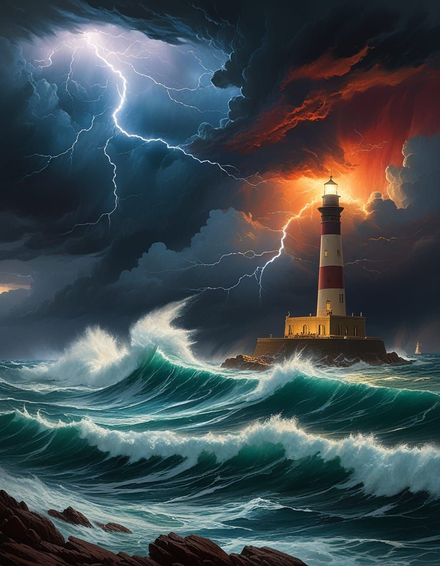 Great Lighthouse of Alexandria in Stormy Seas