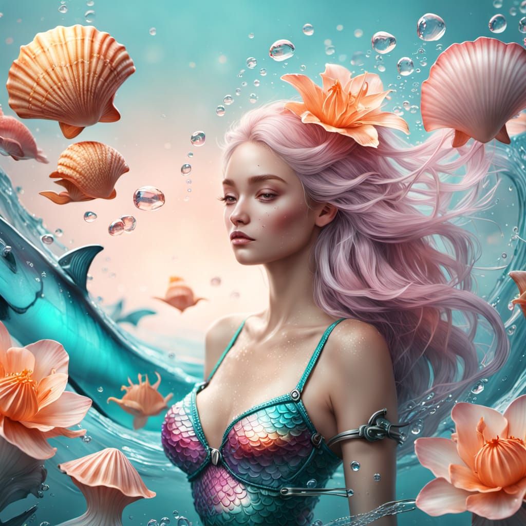Sensual Mermaid Portrait in Dreamy Pastel Hues