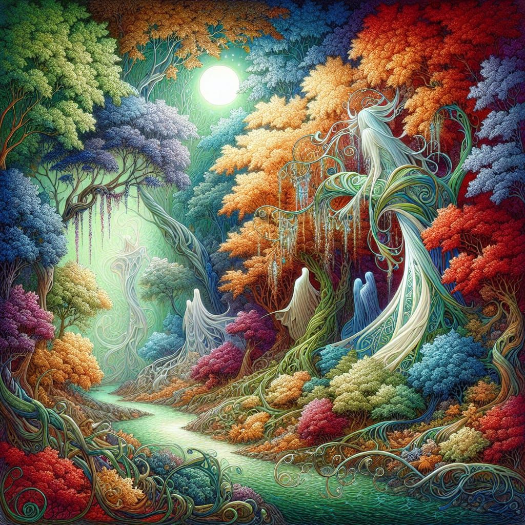 Autumn Forest Fantasy in Art Nouveau Style