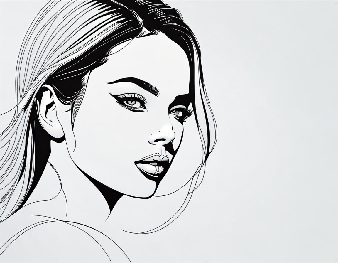 Adriana Lima Portrait in Minimalist AutoCAD Style