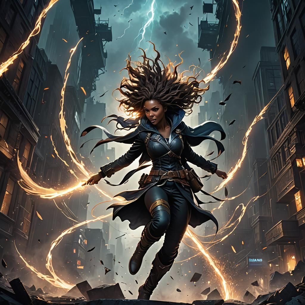 Woman Suspended Mid-Air in Dynamic Lighting