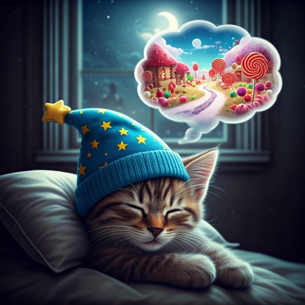 Kitten's Candy Dream in Whimsical Animation Style