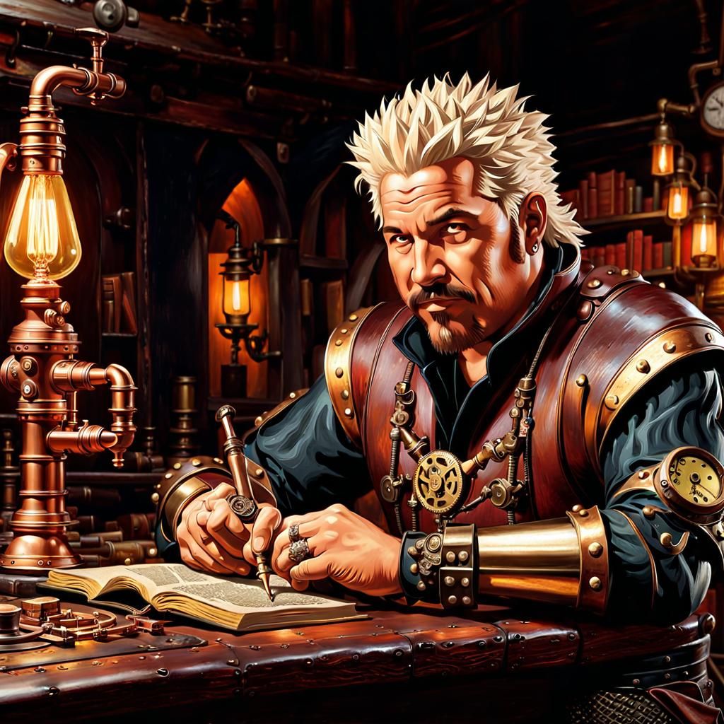 Guy Fieri in Steampunk Tavern Oil Painting