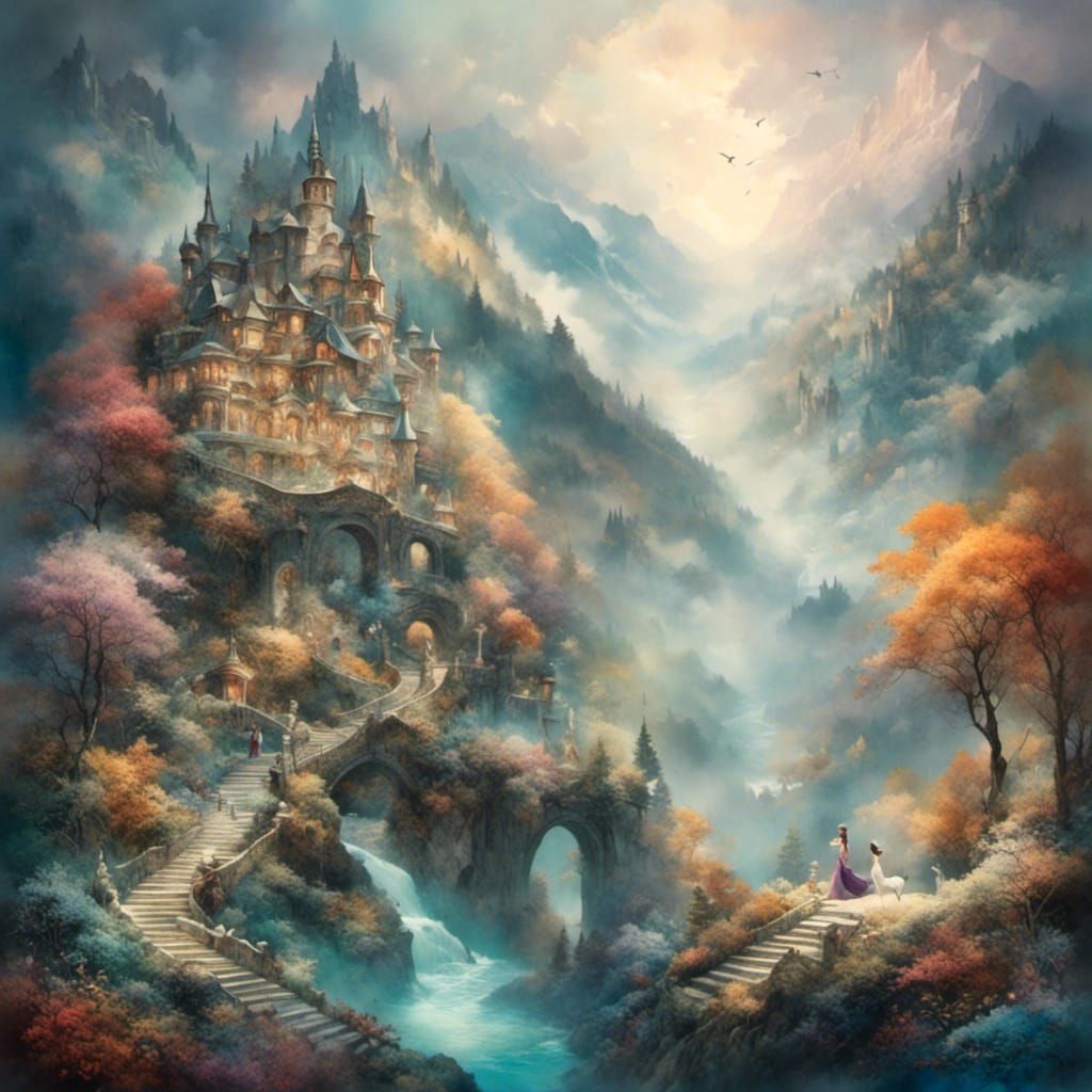 Romantic Love in Ethereal Fantasy Watercolor Style