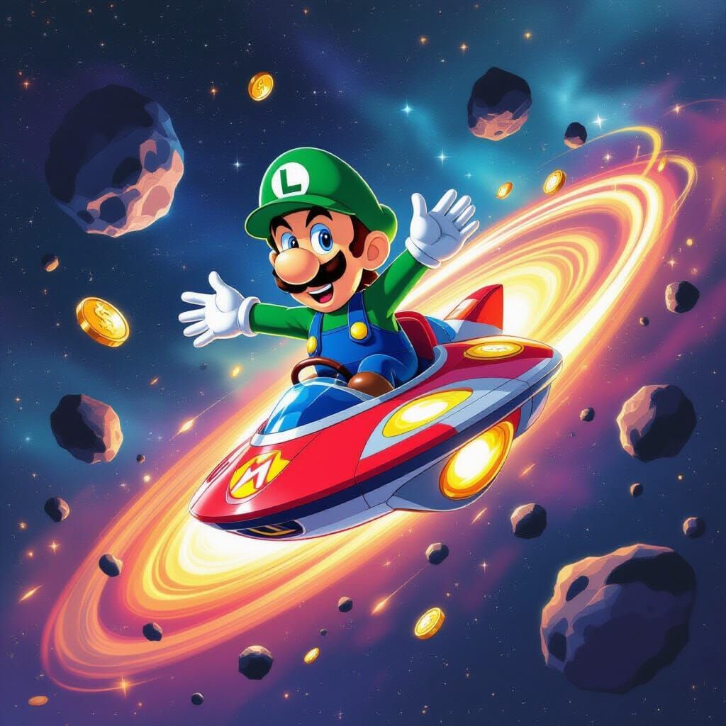 Luigi Flies Warp Star Through Battlerock Galaxy Collecting C...