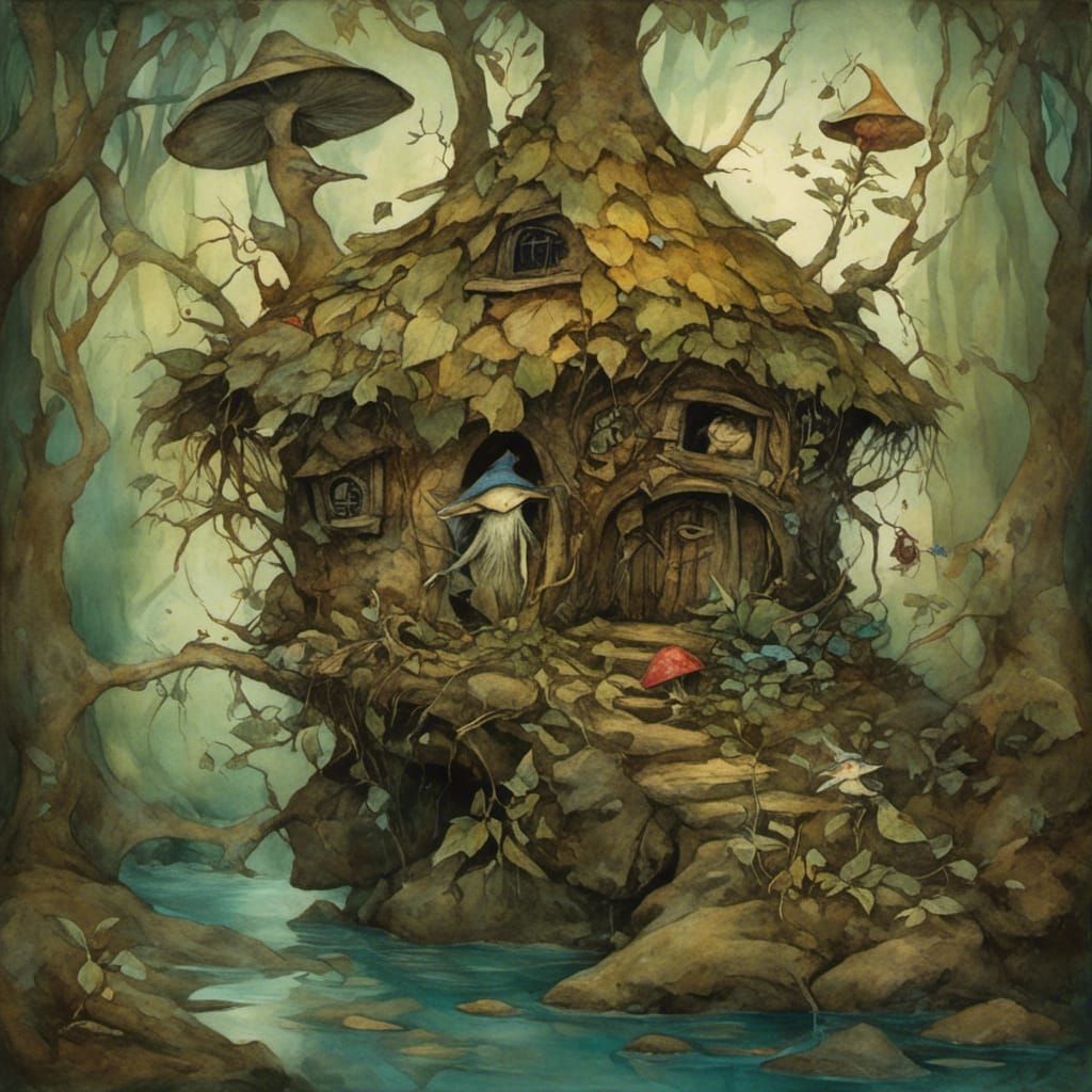 <lora:The Faerist:1.0> The Lost Tea House.  Triadic Colors, layered