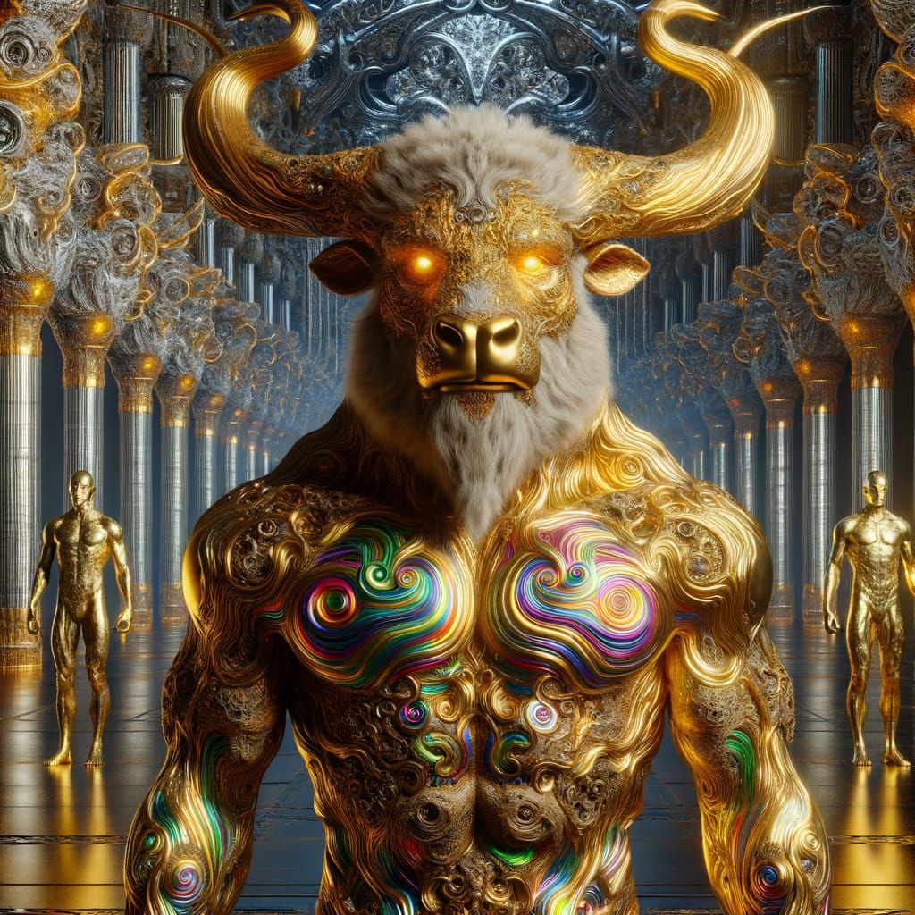 Golden Bison in a Futuristic Palace