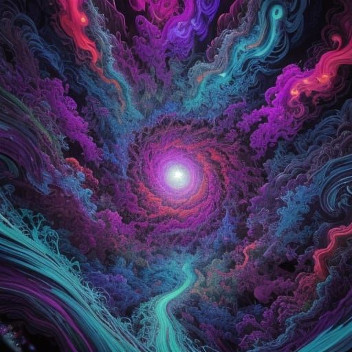 Psychedelic Landscape Vortex in 1980s Style