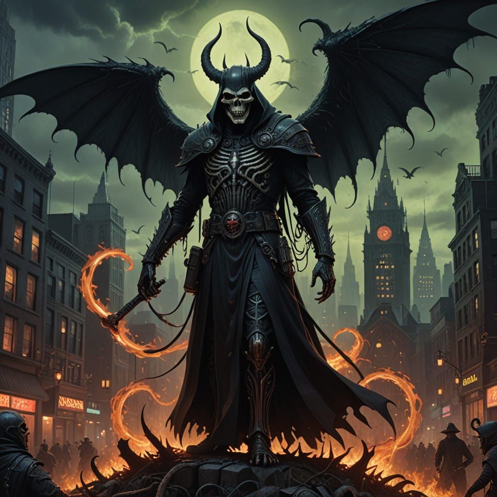 Dark Angel of Apocalypse Ascends in Cyberpunk Ruins