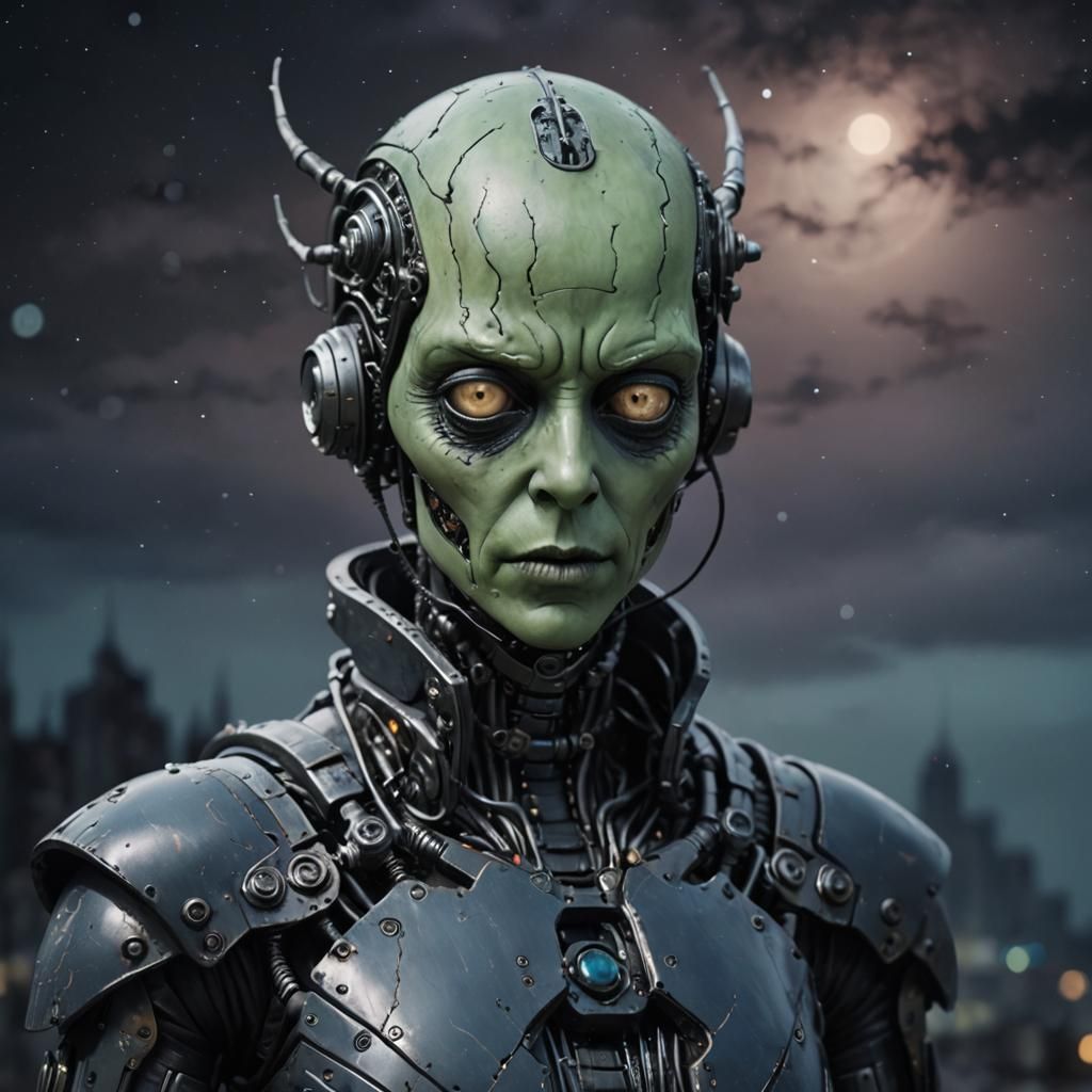 Dystopian Sci-Fi Android in Dark Fantasy Style