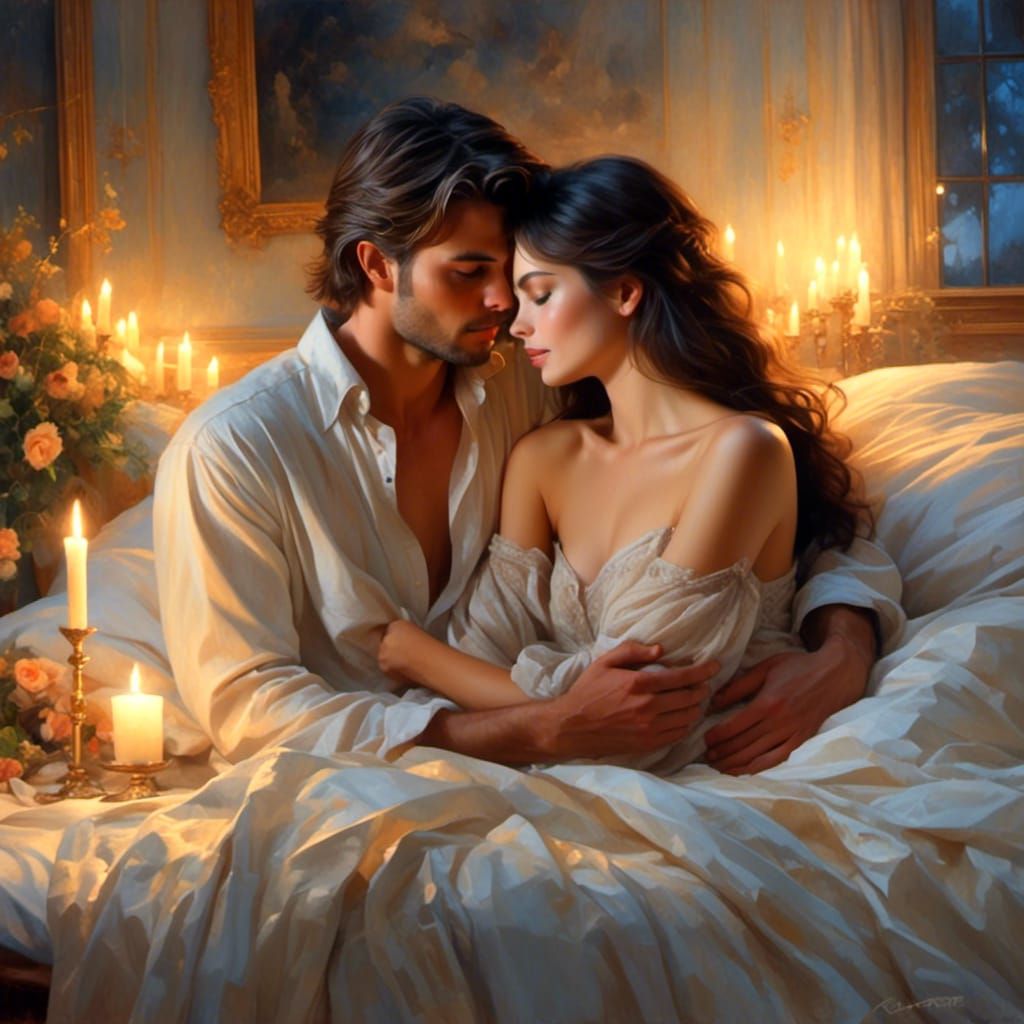 Romantic Couple Embrace by Candlelight