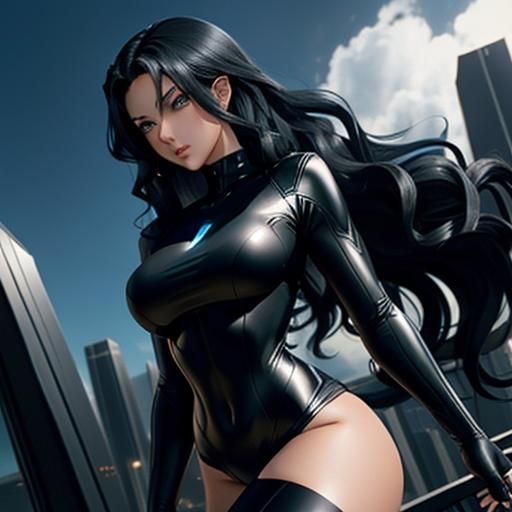 Anime Girl in Black Bodysuit: Cel-Shaded Art