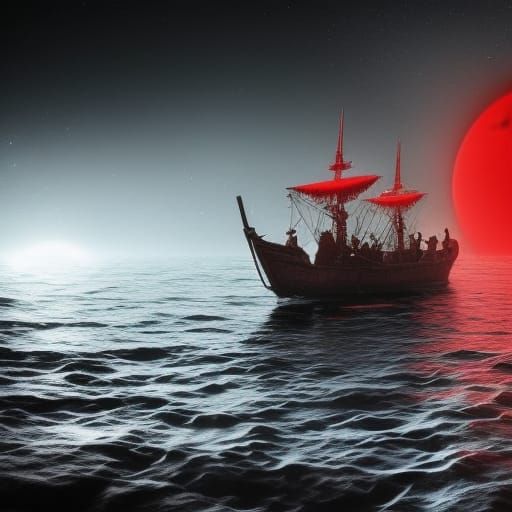 Viking Ship Soaring Over Moon in Space