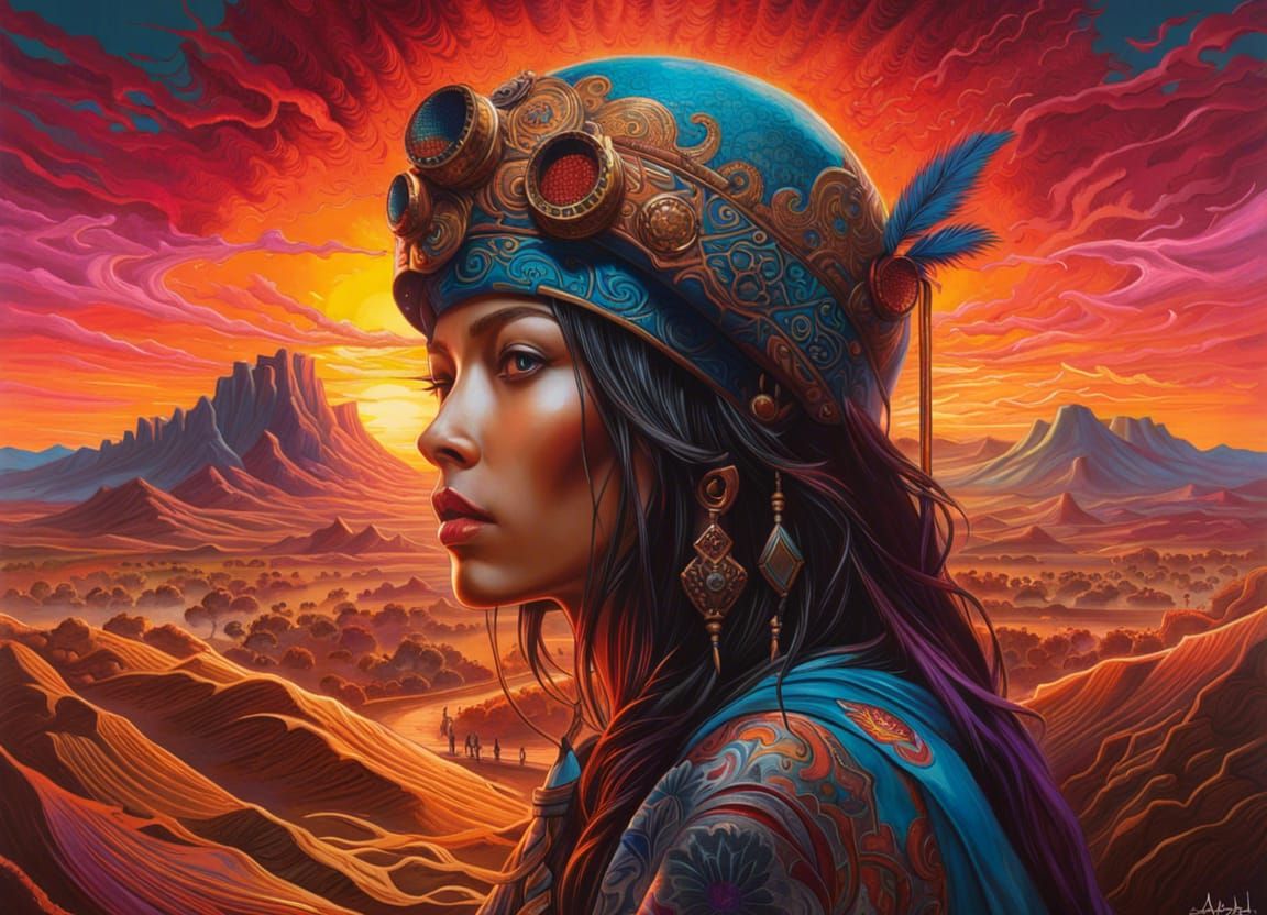 Macabre Desert Sunset Mirage in Street Art Style