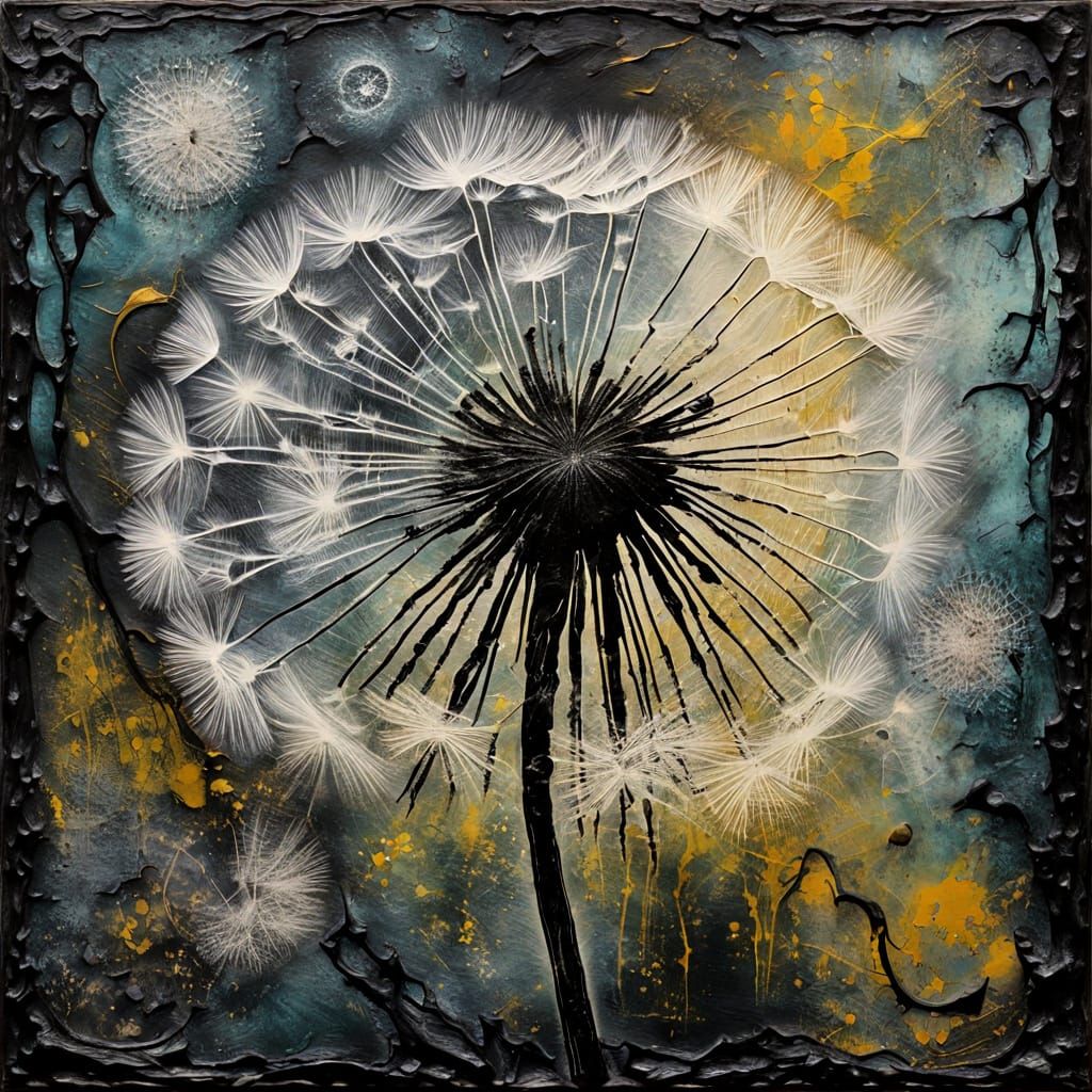 Distressed Tactile Dandelion Scratchboard Abstraction