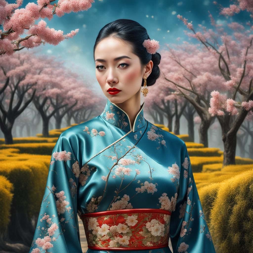 A beautiful girl in a Chinese theme dress