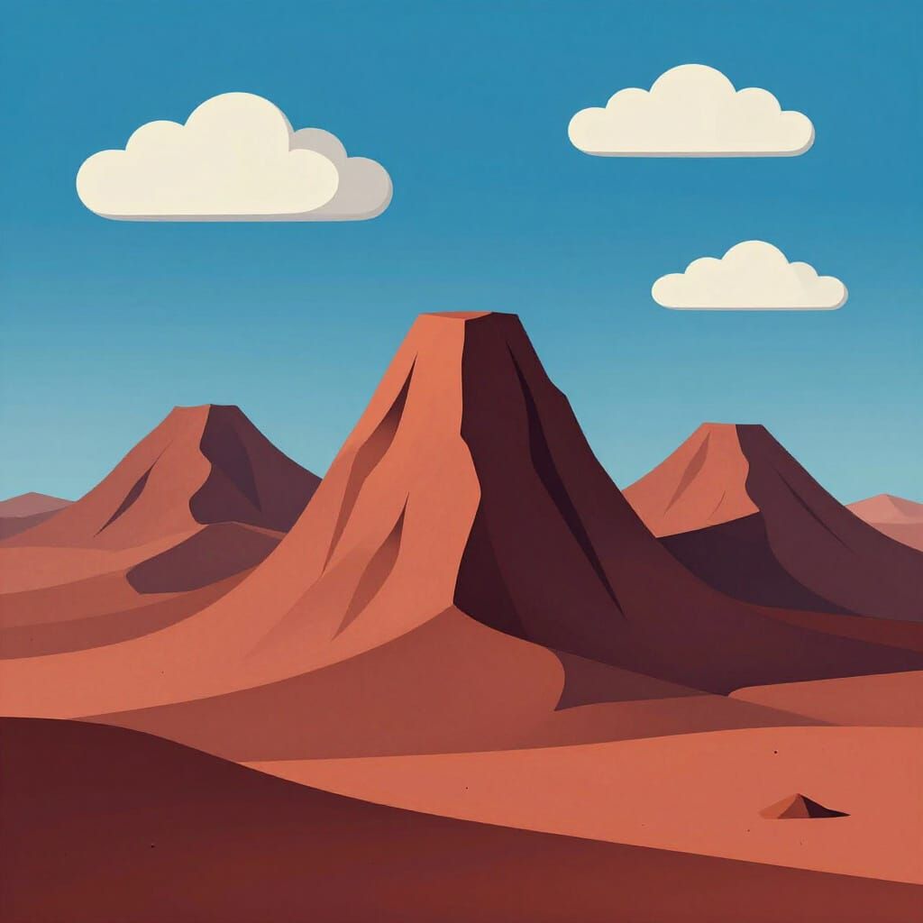 Surreal Landscape Blending 3D Mountains and 2D Sky