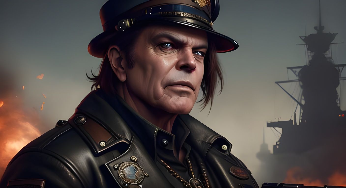 Steampunk Captain Fires Cannons: Detailed Matte Painting