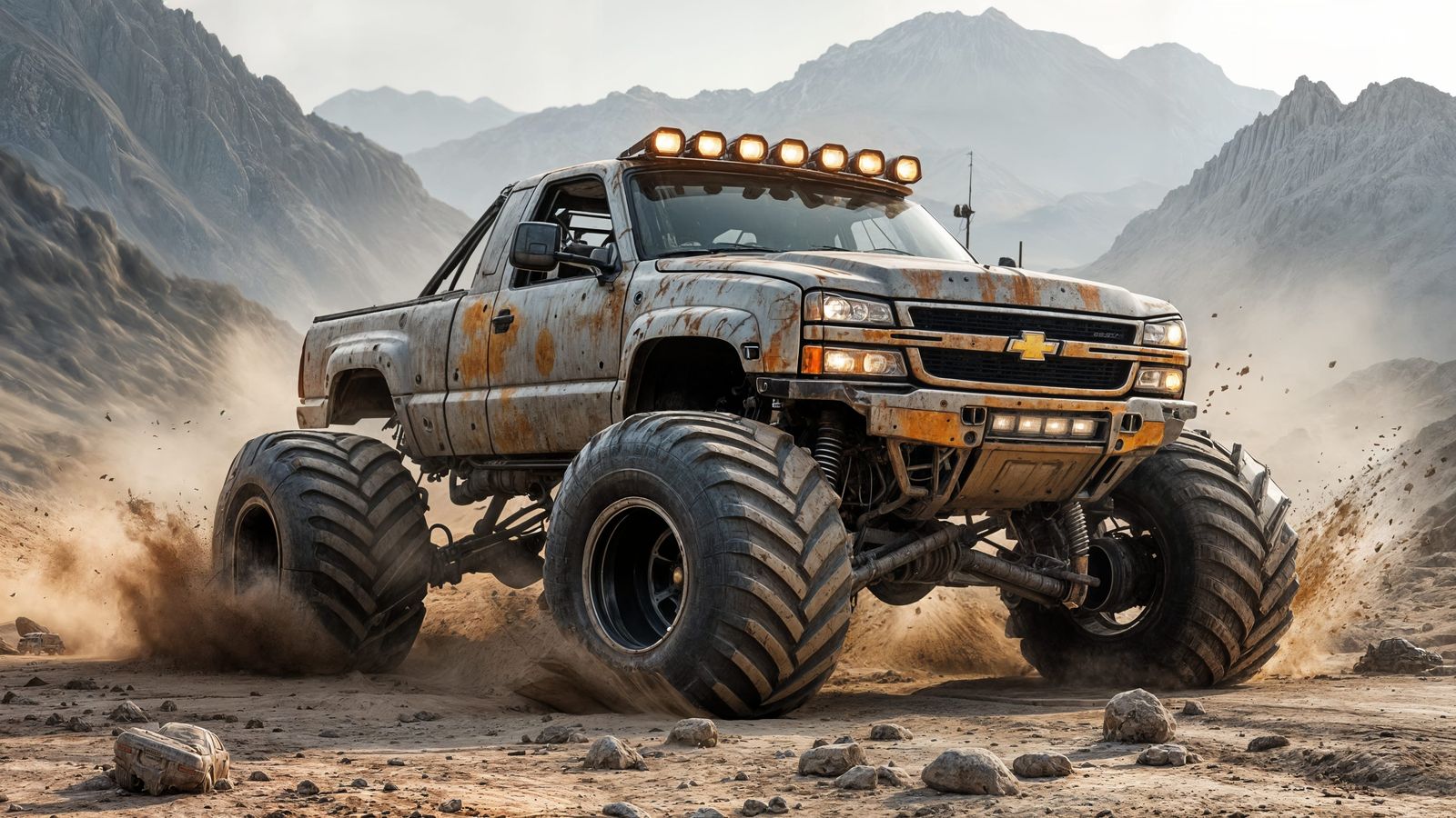 Rusty Post-Apocalyptic Monster Truck Dominates Futuristic Wa...