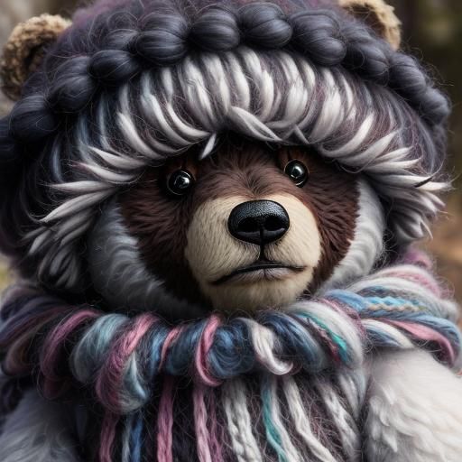 Cute Knitted Teddy Bear with Fluffy Mohawk