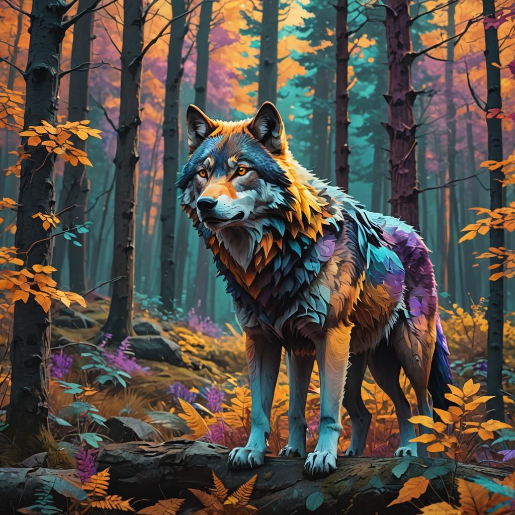 Wolf Close-Up with Dynamic Lighting in Forest