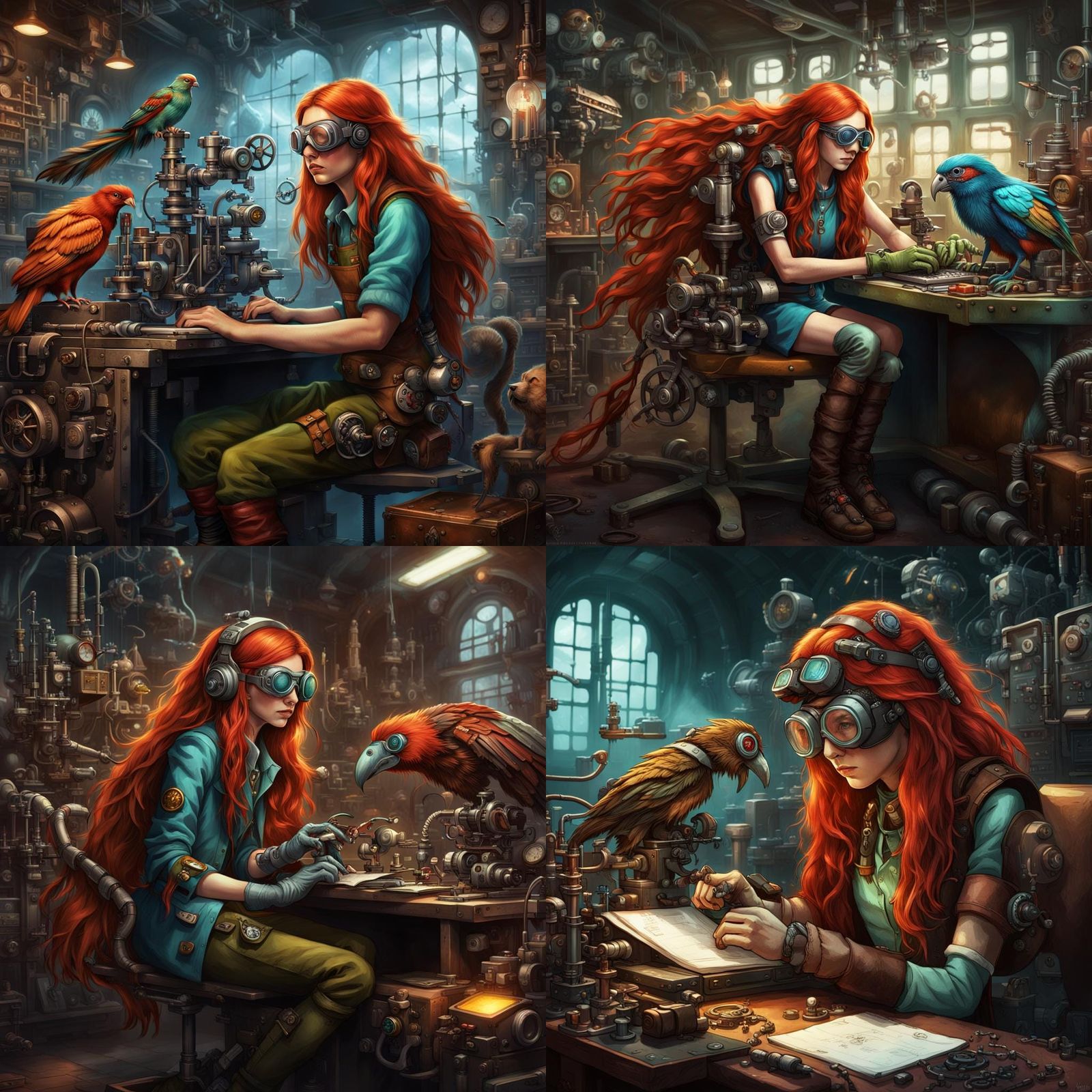 Steampunk Girl in Underground Lab, Detailed Matte Painting