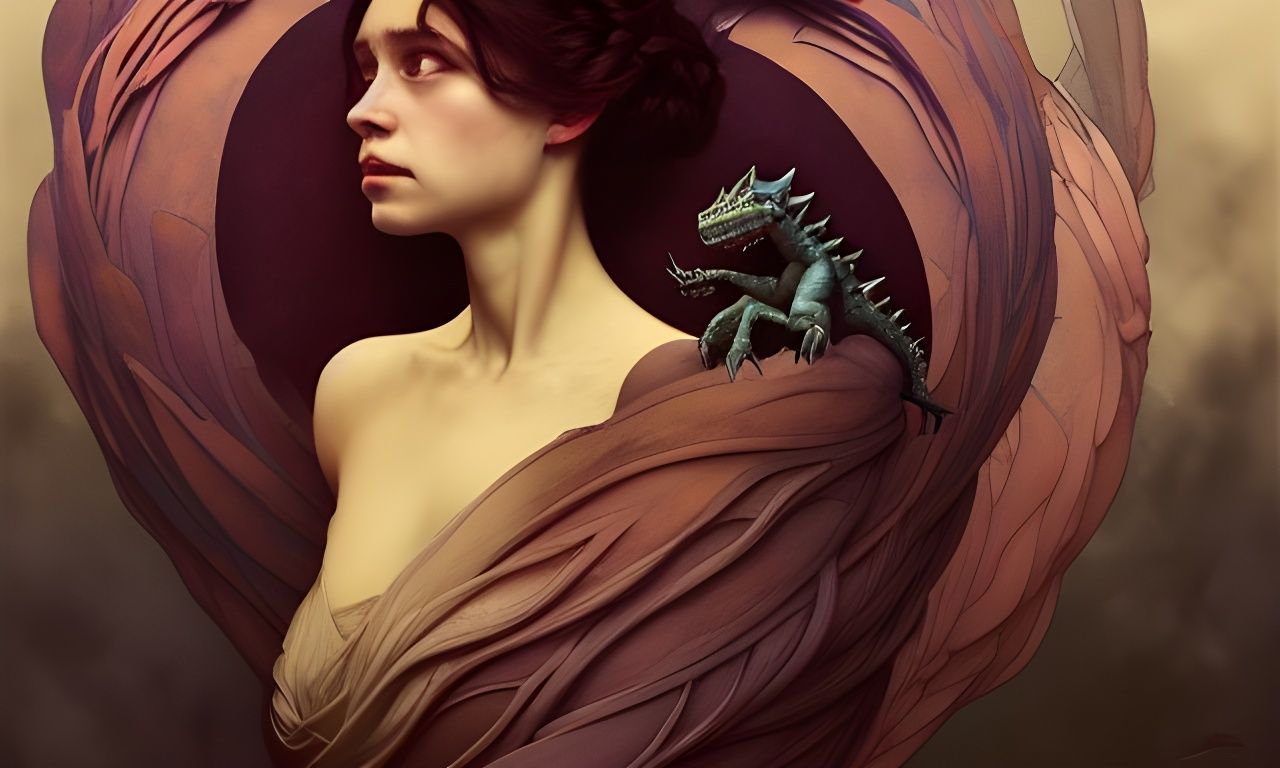 Dragon Mother Portrait in Watercolor Style