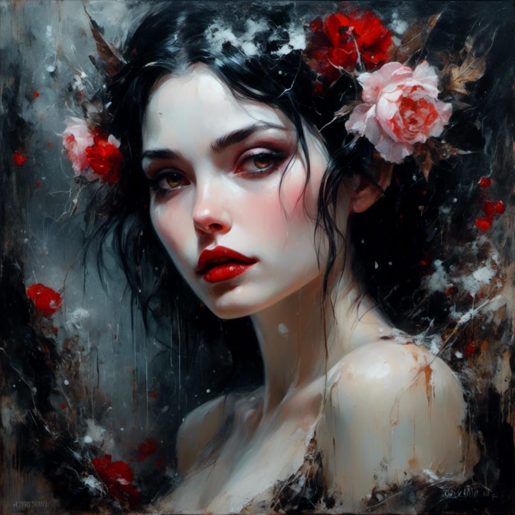 Gothic Snow White Pixie Portrait in Oil Painting Style