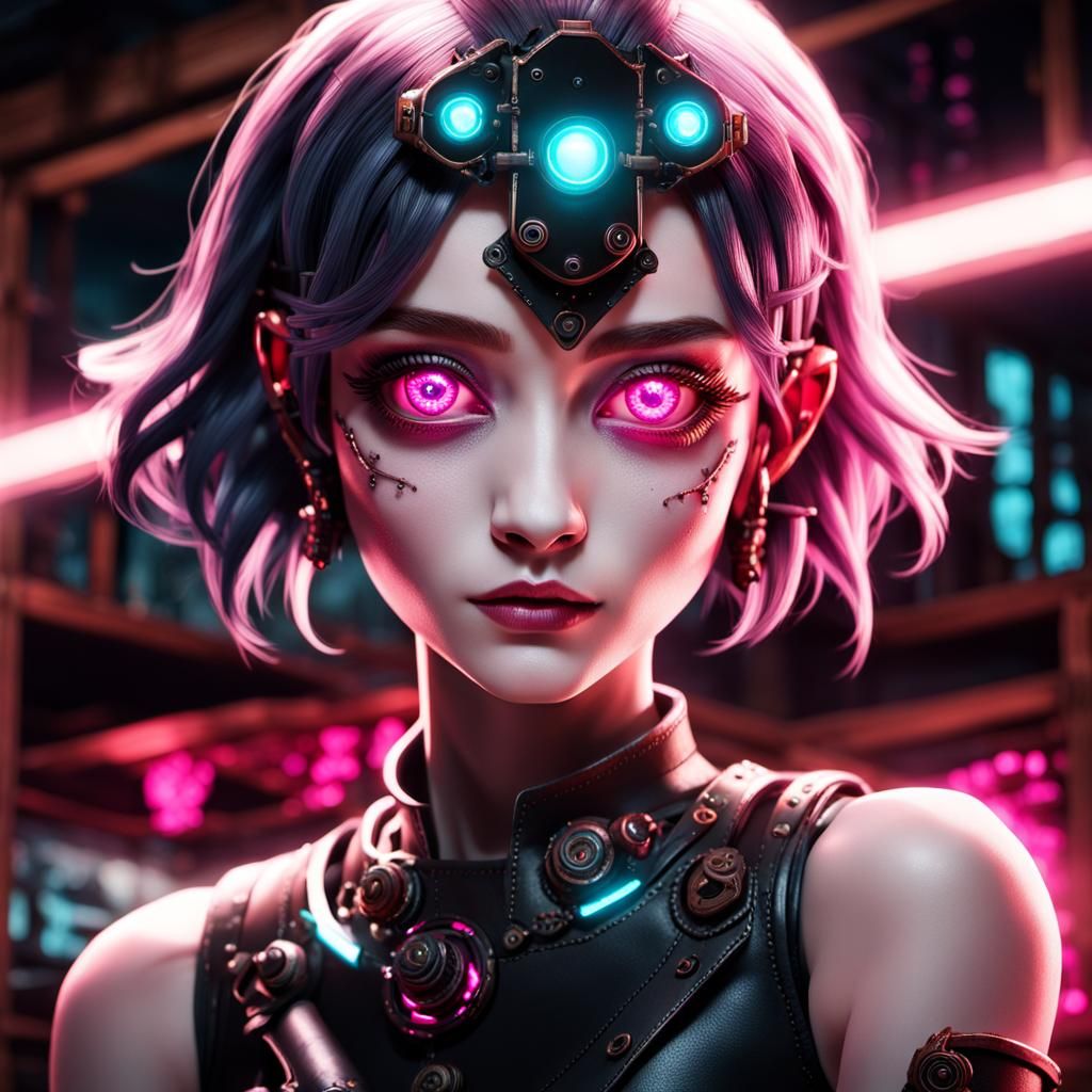 Clockwork Elf Cyborg in Goth Style