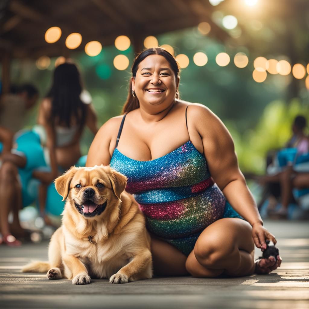 Woman in Bikini with Dog, Professional Photography