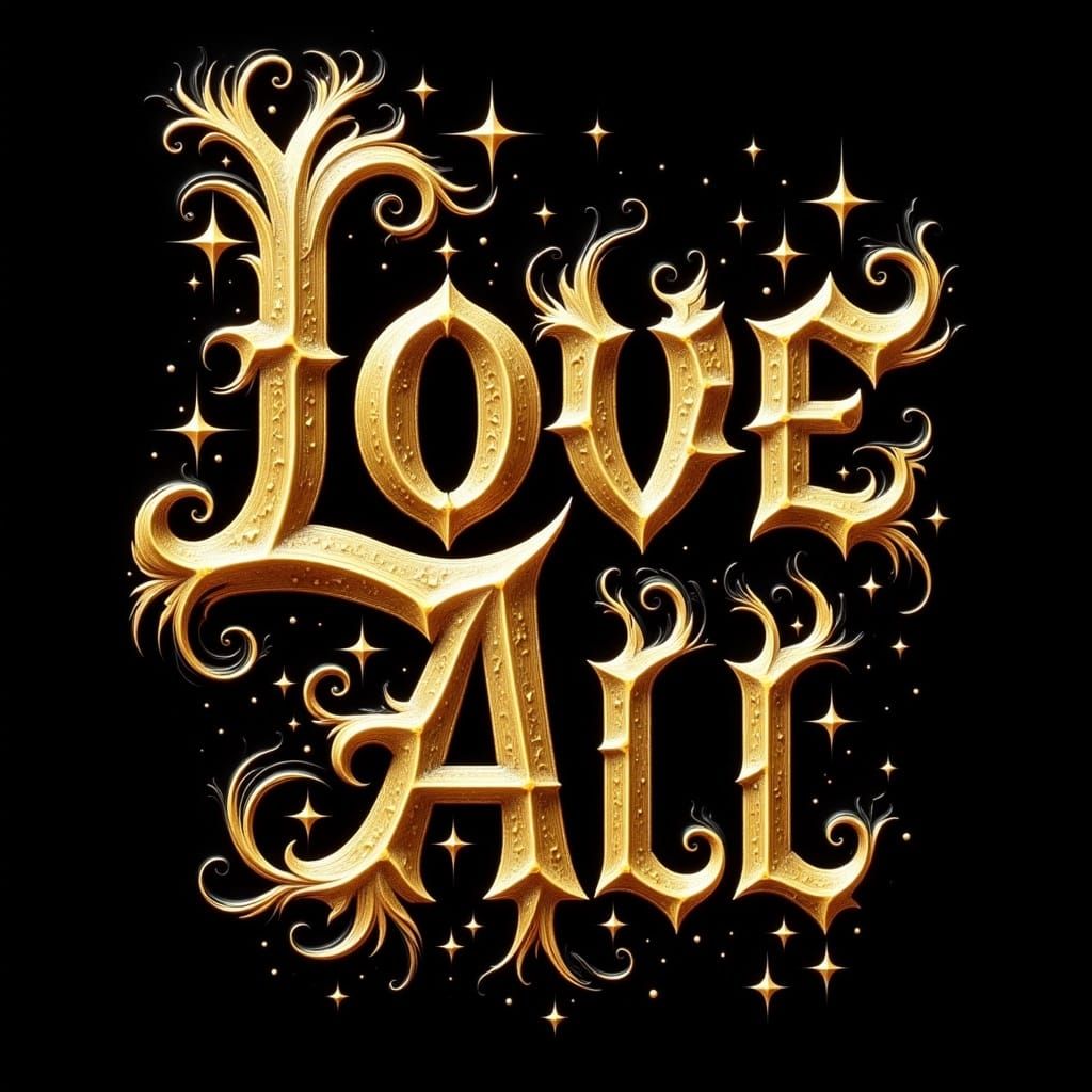 Ornate Gothic "Love All" in Art Nouveau Style