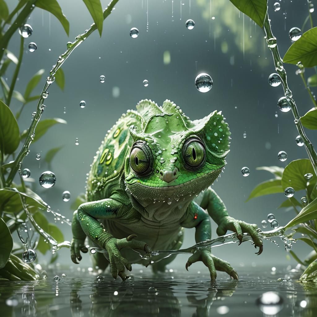 Chameleon Hatching: Hyperrealistic 3D Anime Art
