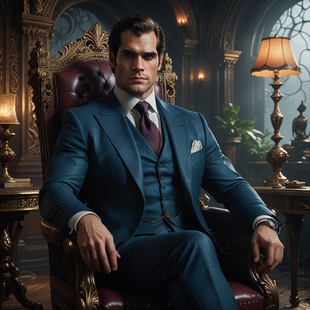 Chiseled Fantasy Hero Sits Confidently in Ornate Chair