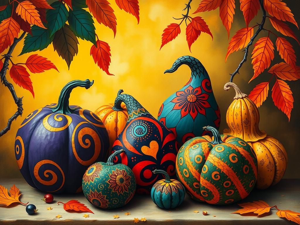 Ornate Gourds in Autumn Still Life