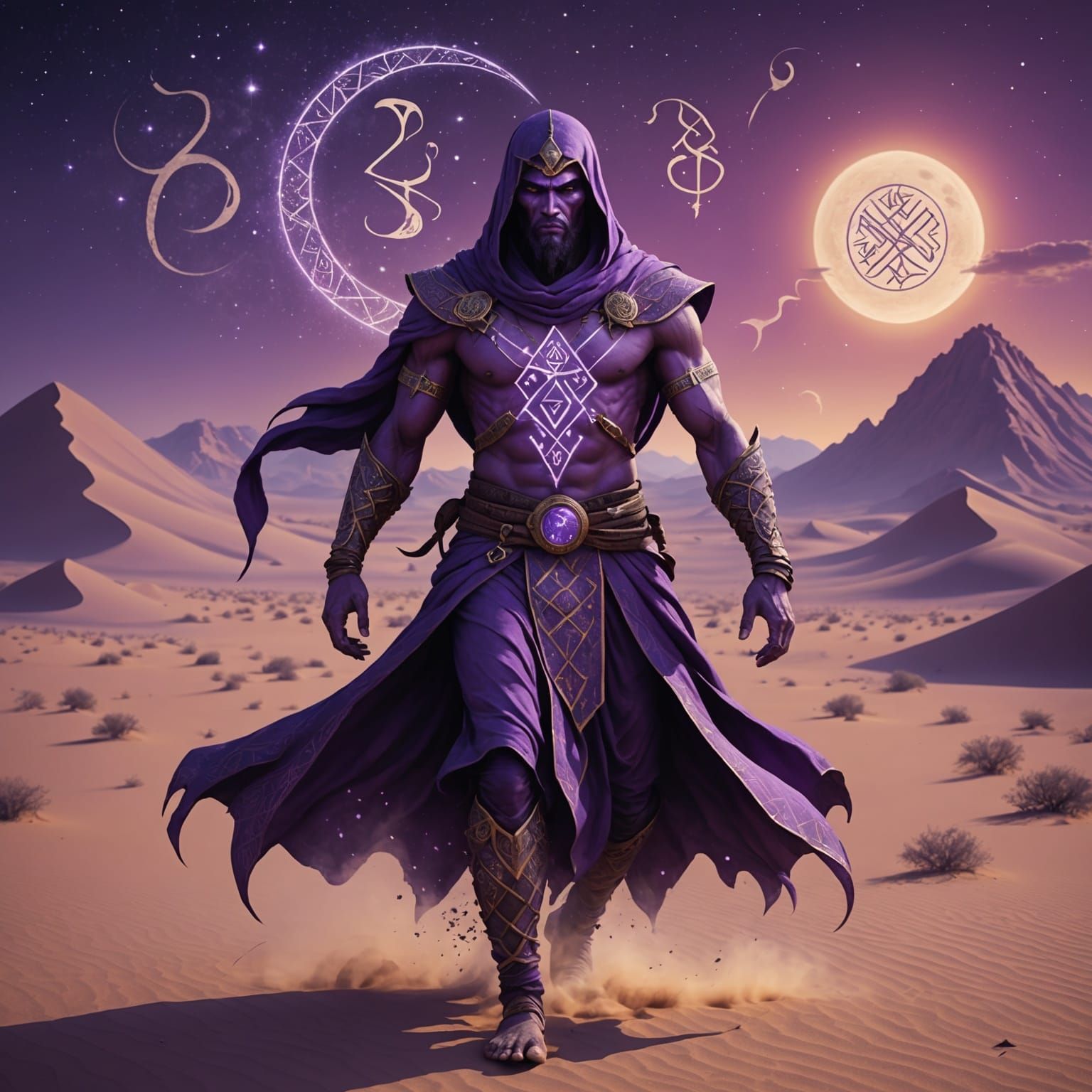 Mystical Djinn in Purple Desert