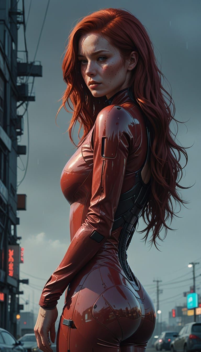 Sultry Cyberpunk Goddess in Futuristic Latex Attire