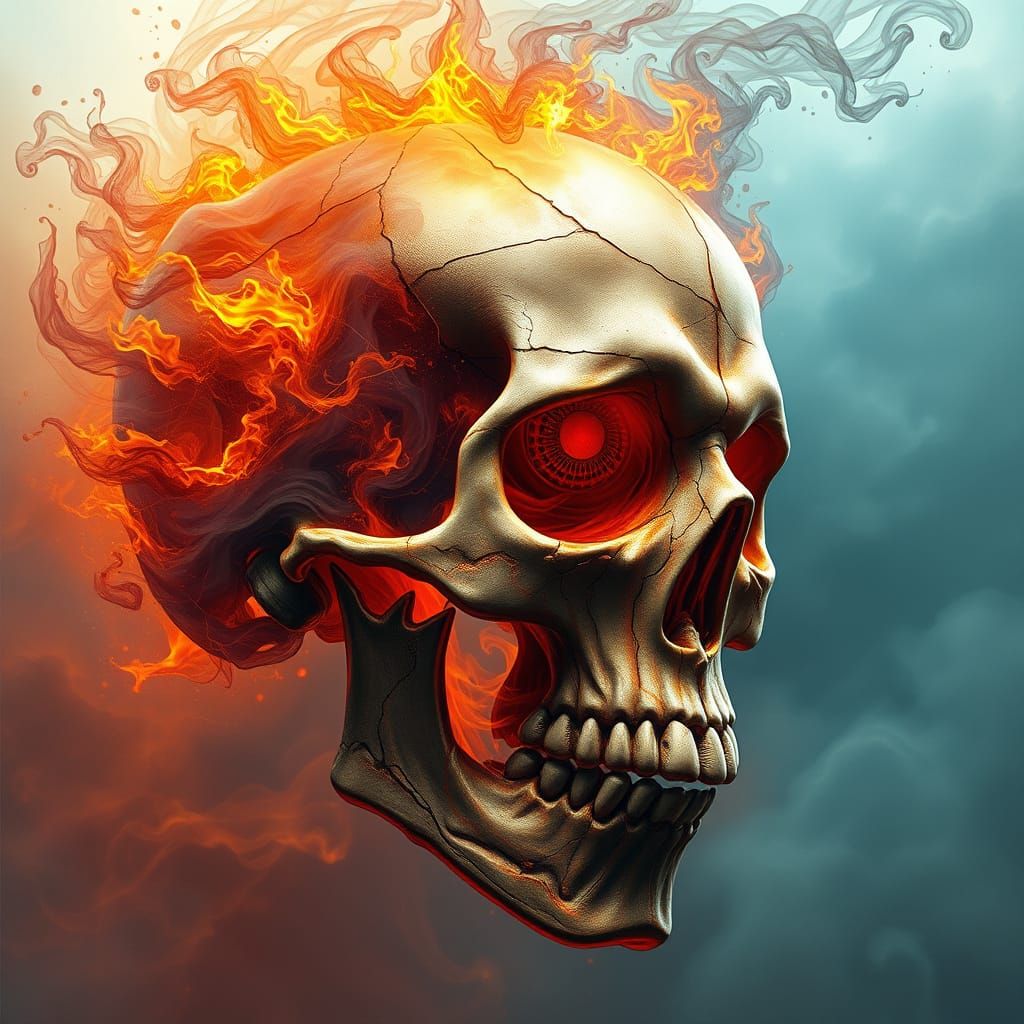 Fiery Skull with Intricate Veins - Hyperrealistic Concept Ar...