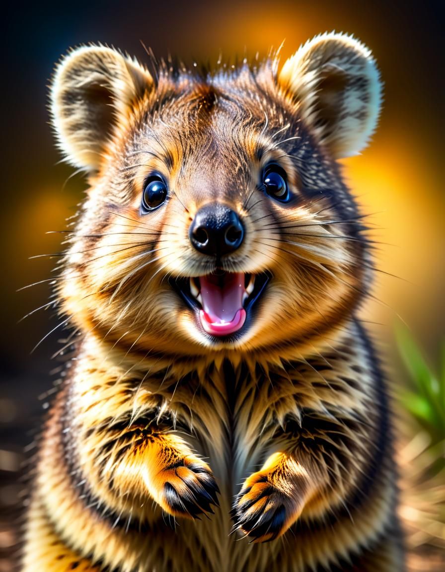 Smiling Baby Quokka: Hyperrealistic Animal Portrait