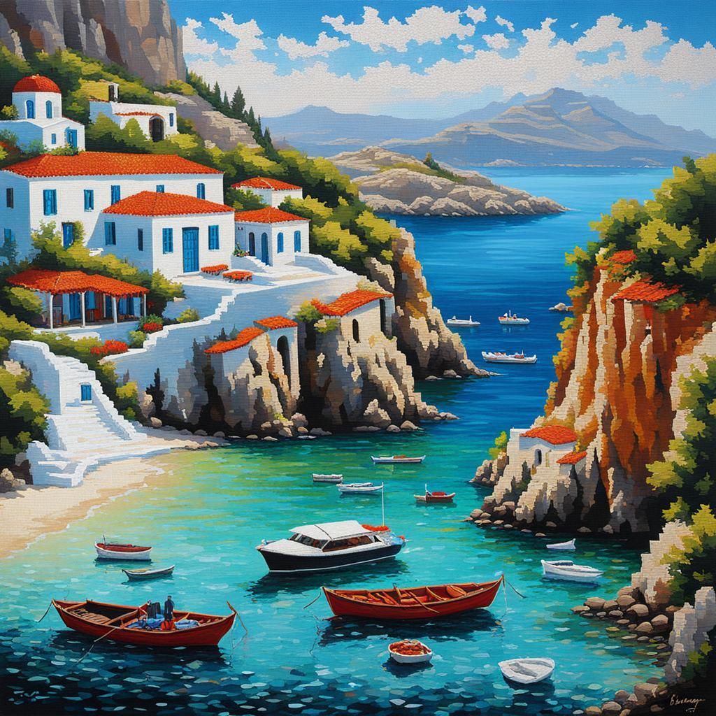 Diamond Painting: Vacation in Greece, Oil Painting