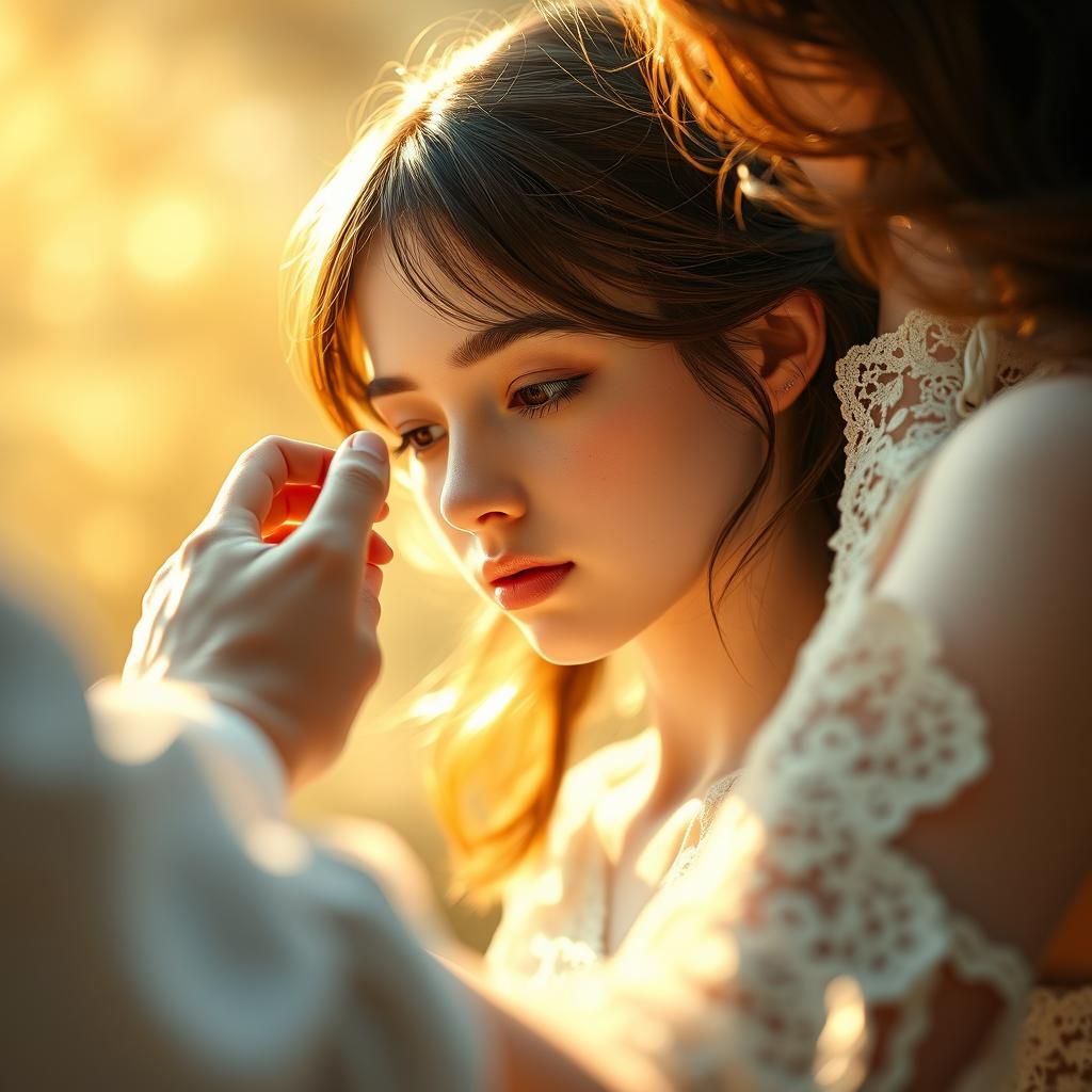 Delicate Woman Holding Hand in Golden Light