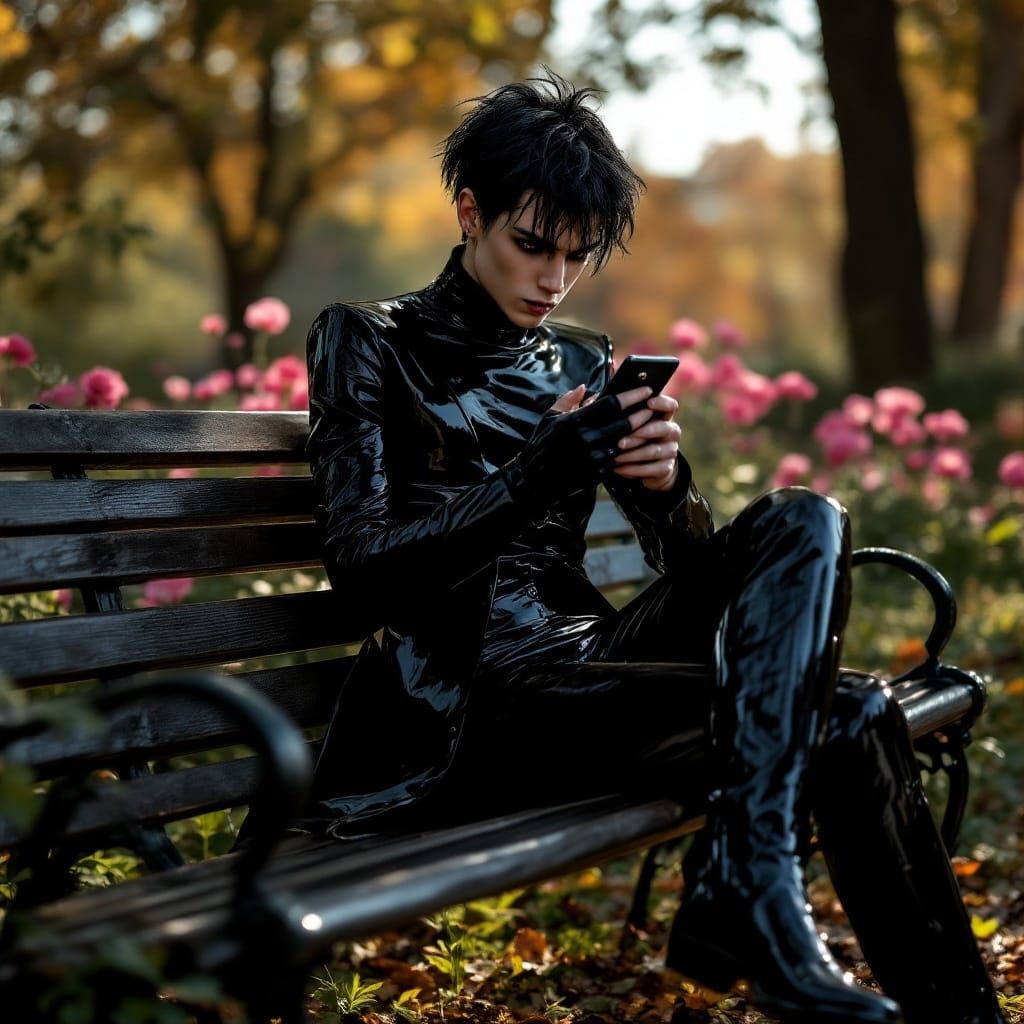 Cyberpunk Inspired Young Man in Black Latex Outfit