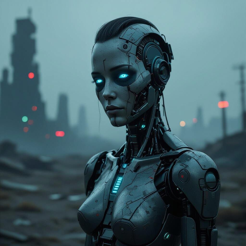 Android in Cyberpunk Landscape: a Syd Mead Tribute