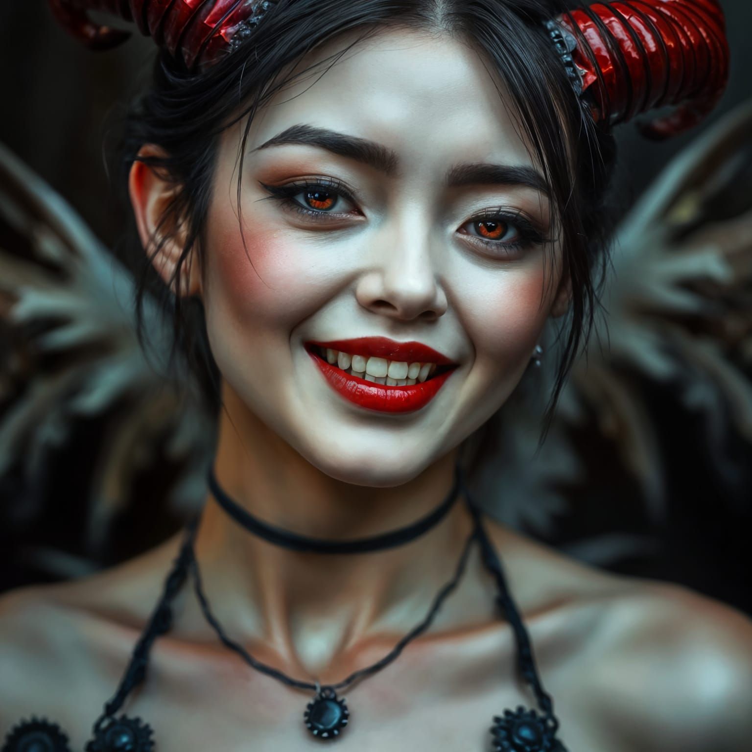 Stunning Red-Eyed She-Devil Portrait in Gothic Beauty
