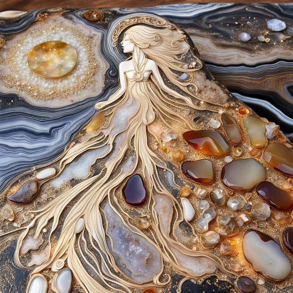 Celestial Woman with Raven in Moonlight