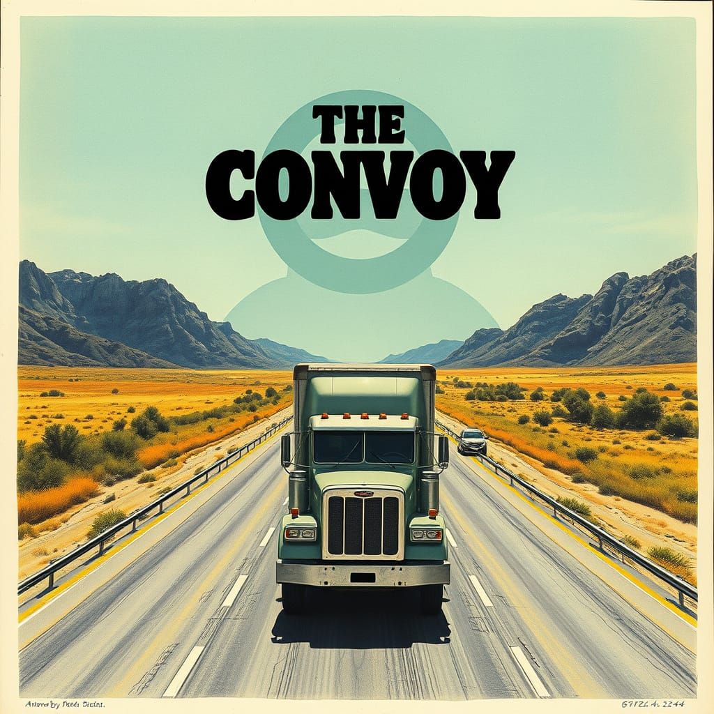 Vibrant 1970s Road Movie Poster with a Quirky Twist