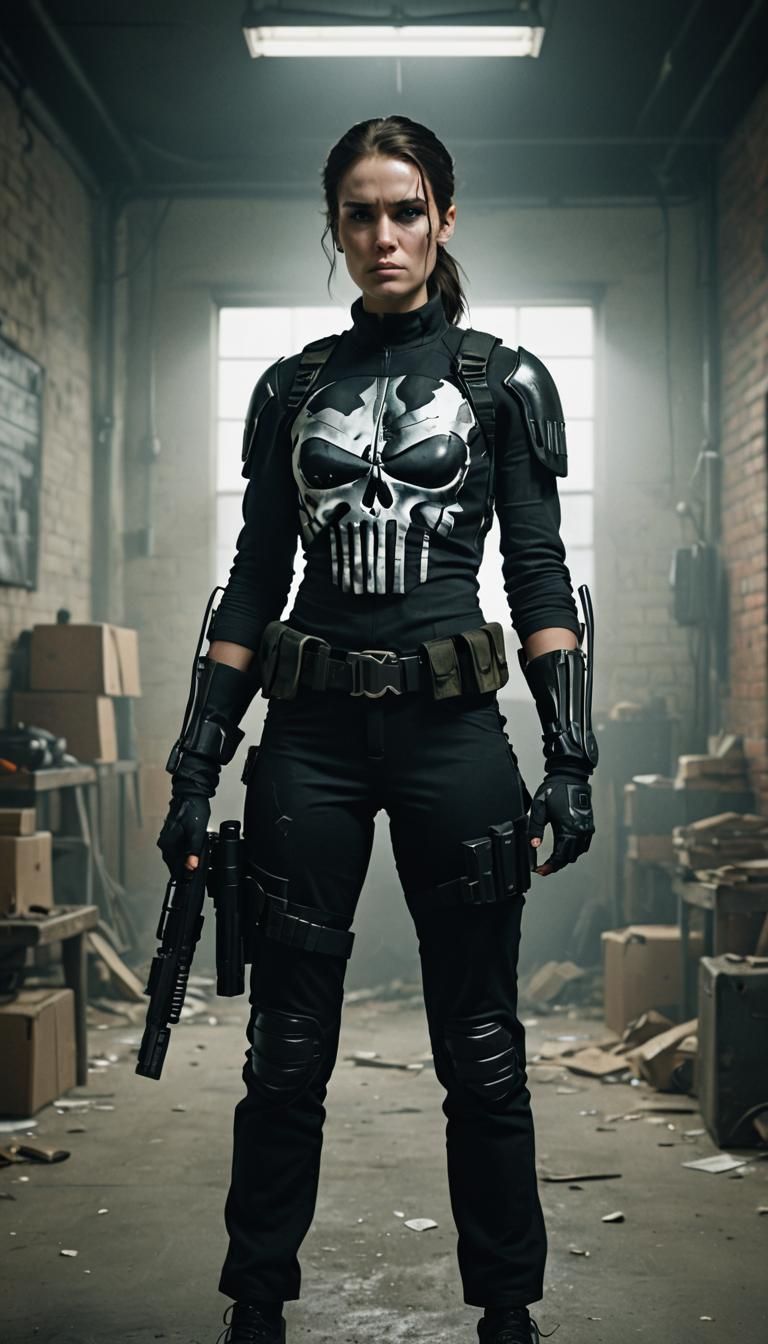 Winona Ryder, dressed as Punisher, ready to kick some butt