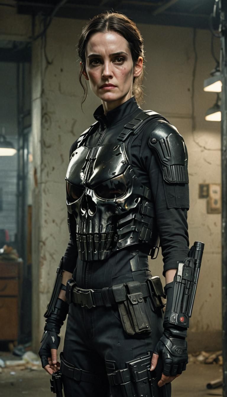 Winona Ryder, dressed as Punisher, ready to kick some butt