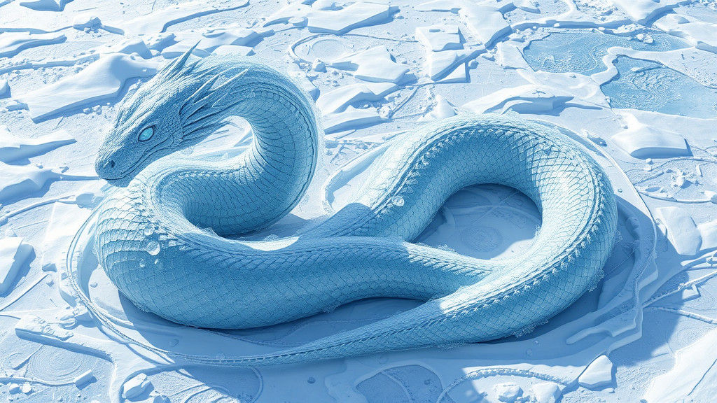 Fantasy Ice Serpent Frozen in Tundra Landscape
