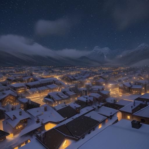 Snowy Italian Alps Village at Night in Dreamy Ambiance